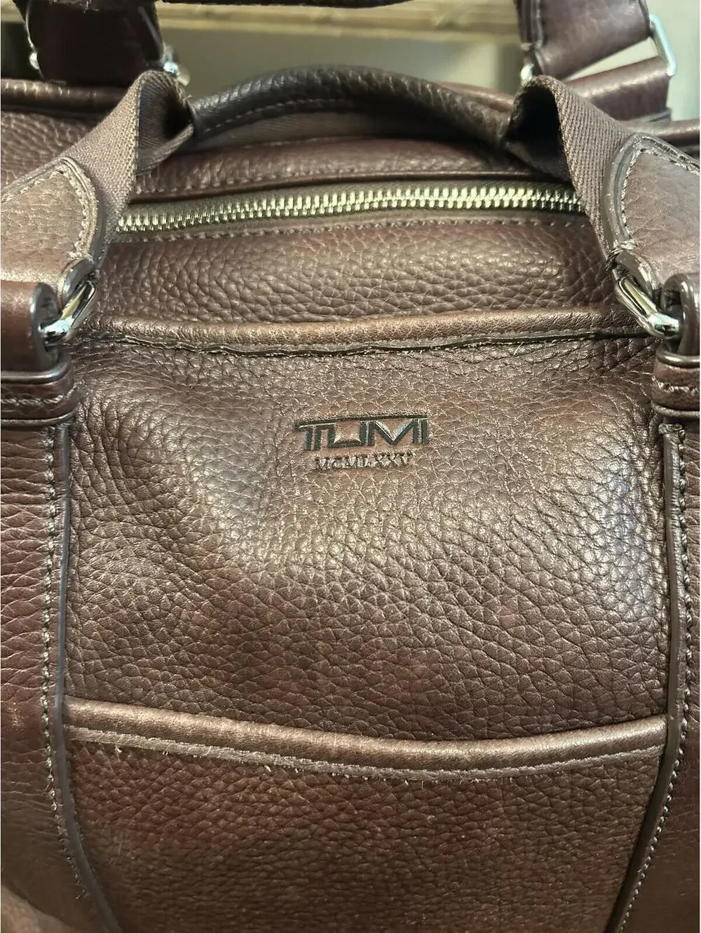 TUMI Brown Pebbled Leather Tote Shoulder Bag with Adjustable Strap